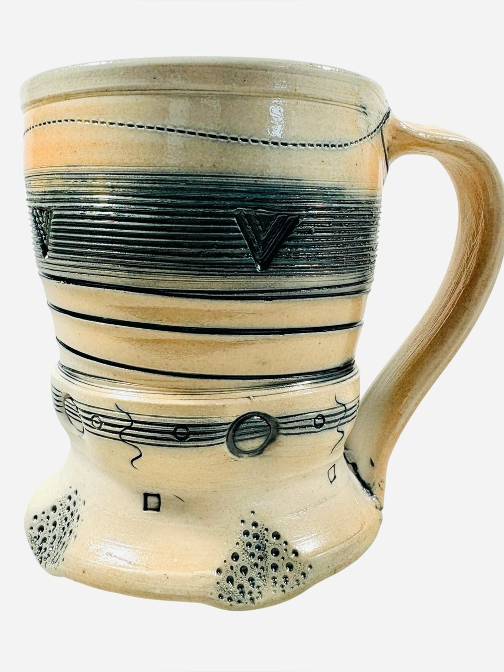 Husby Pottery Bob & Cheryl Salt Glazed Geometric Coffee Tea Mug Eclectic Signed